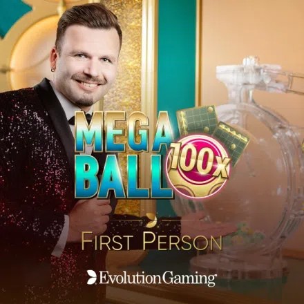 First Person Mega Ball casino game by Evolution – featured logo at Pistolo